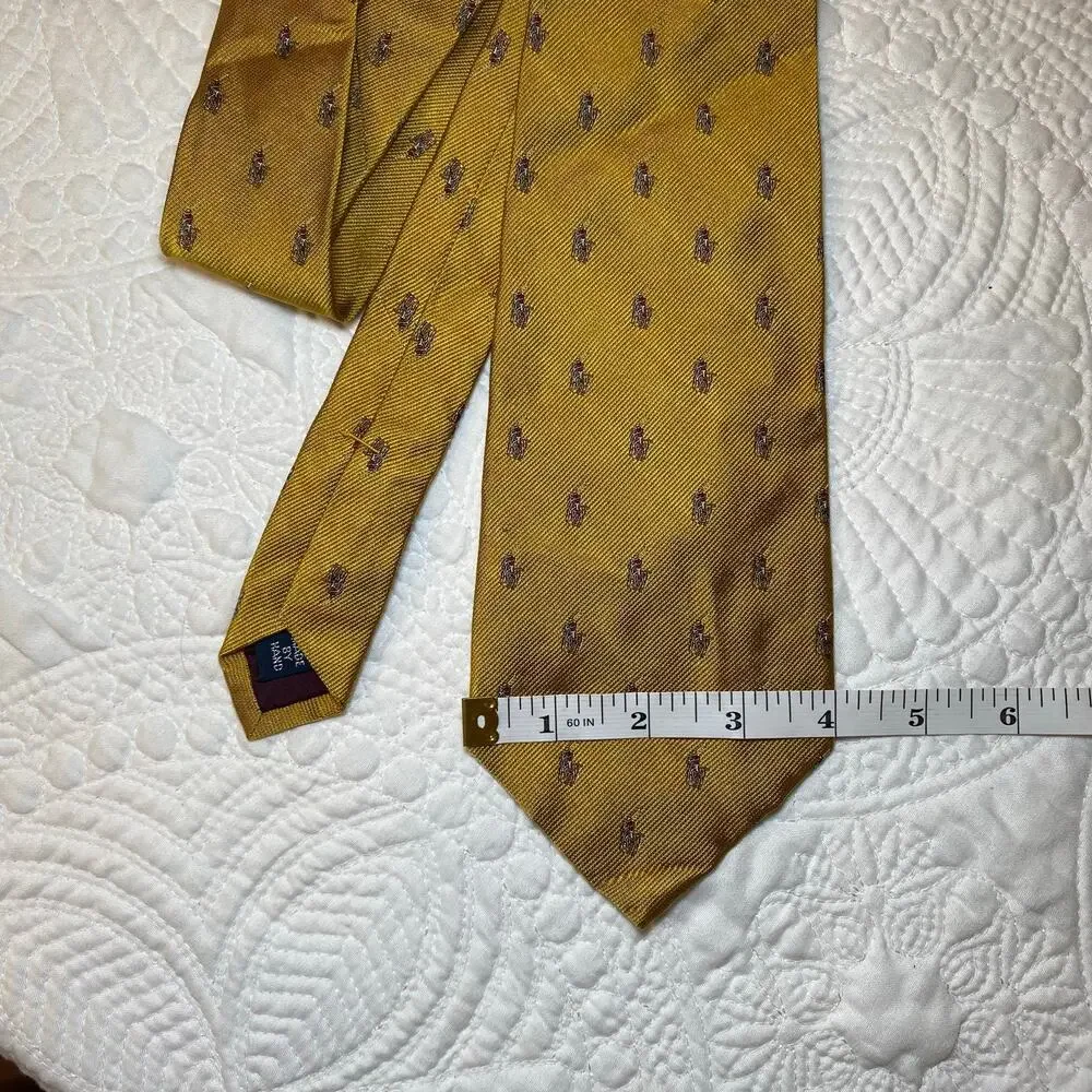 Polo Ralph Lauren Mens Yellow Silk NeckTie Jacquard Signature Pony Iconic 58